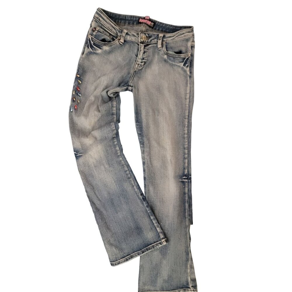 Bubblegum Womens 7/8 Jeans With Embroidered Peacock Design & Bead Accents - Dist